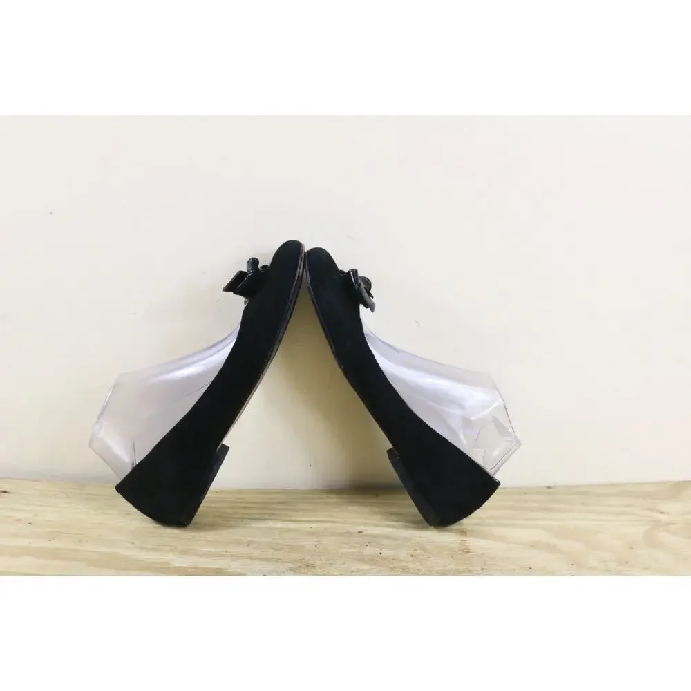 Taryn Rose Shoes 9M Black Suede Ballet Flats Patent Leather Bow Slip Ons